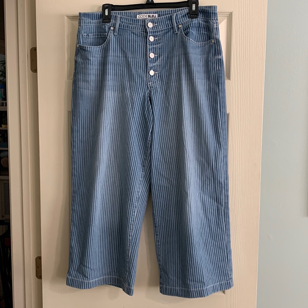 CodeBlue Wide Leg Cropped Striped Denim Jeans size 12